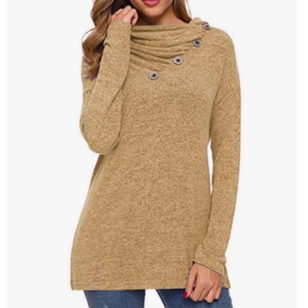 Button Detail Neck Long Sleeve Top